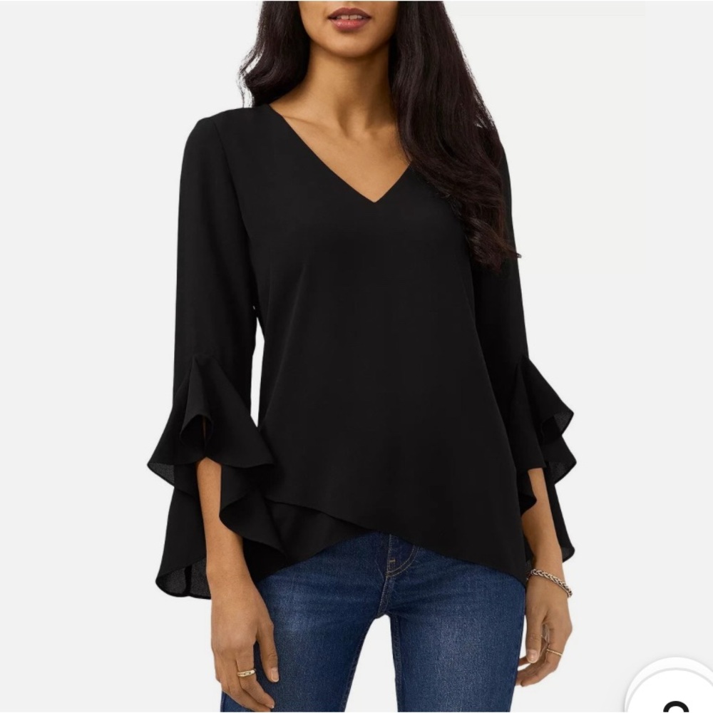 Vince Camuto Rich Black Flutter Sleeve Crossover Blouse